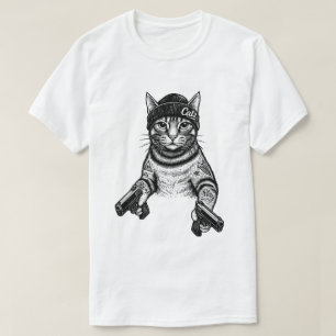 Camiseta Arte de Tatuagem de Gato Gangster Kitty Legal de