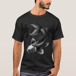Camiseta Arte de Tatuagem de Peixe Koi Zen Monocromático