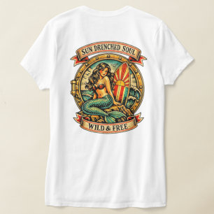 Camiseta Arte de Tatuagem de Sereia Vintage ao Sol, para mu