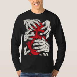 Camiseta Arte de Terror do Demônio Vermelho Cobrindo o Rost
