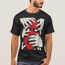 Camiseta Arte de Terror do Demônio Vermelho Cobrindo o Rost