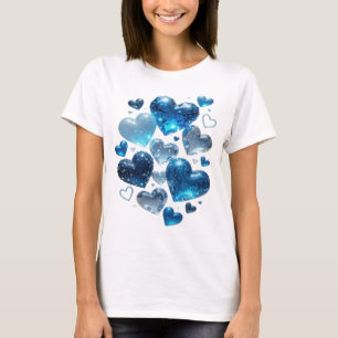 Camiseta Arte de texto 3D atraente em prata BLUE HEARTS