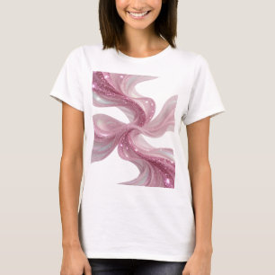 Camiseta Arte de Texto 3D Brilho Rosa Ondas Prata Nítida