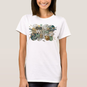 Camiseta Arte de texto 3D colorido e atraente BEBAM COMIGO