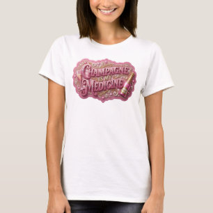 Camiseta Arte de texto 3D cor-de-rosa CHAMPANHE É A MINHA M