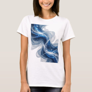 Camiseta Arte de texto 3D de ondas e estrelas azuis pratead