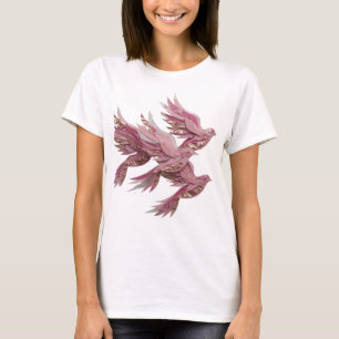 Camiseta Arte de Texto 3D de Pombas Rosa Elegantes
