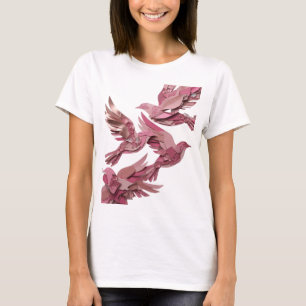 Camiseta Arte de texto 3D de prata ousada com PÁSSAROS ROSA