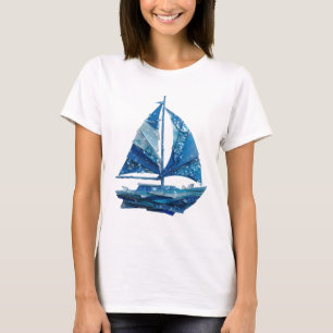 Camiseta Arte de texto 3D de veleiro BLUE ICE prateado impr