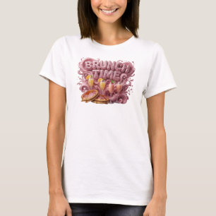 Camiseta Arte de texto 3D dinâmico vermelho HORA DO BRUNCH