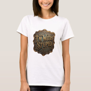 Camiseta Arte de Texto 3D Dynamic Gold EU ESTOU COM UM IDIO