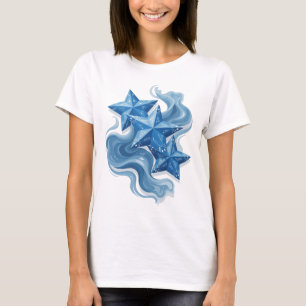Camiseta Arte de texto 3D em Azul Limpo ESTRELA DE GELO