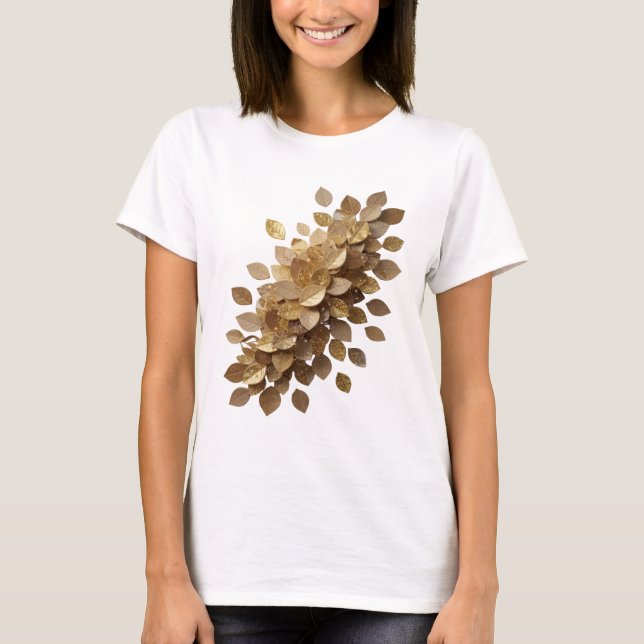 Camiseta Arte de texto 3D em Ouro Clássico FOLHAS DOURADAS (Frente)