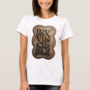 Camiseta Arte de texto 3D em Ouro Clássico INVENCÍVEL