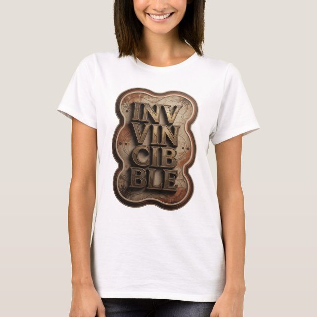 Camiseta Arte de texto 3D em Ouro Clássico INVENCÍVEL (Frente)