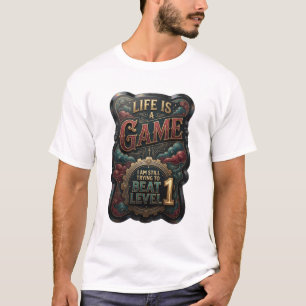 Camiseta Arte de texto 3D em ouro fresco LIFE IS A GAME