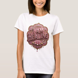 Camiseta Arte de texto 3D em ouro moderno EU ESTOU CUIDANDO