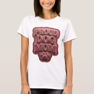 Camiseta Arte de Texto 3D em Ouro PROUD DOG MOM Marcante