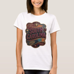 Camiseta Arte de texto 3D em Ouro Resfriado CAROLINA DO SUL