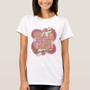 Camiseta Arte de texto 3D em ouro Statement BAD GIRL