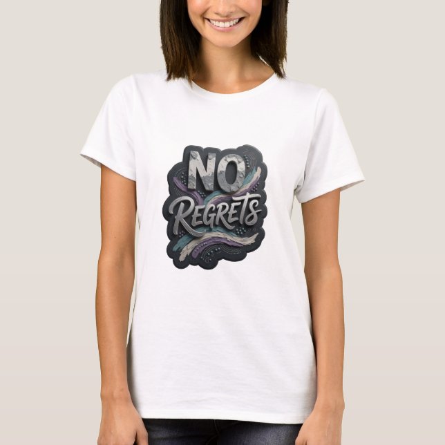 Camiseta Arte de Texto 3D em Prata Afiada SEM ARREPENDIMENT (Frente)