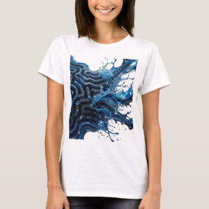Camiseta Arte de texto 3D em prata vibrante FLUXO DE ÁGUA