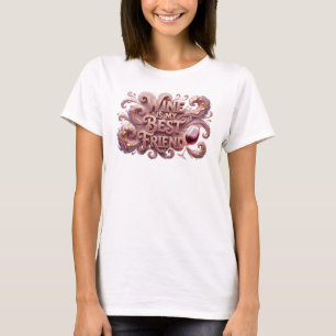 Camiseta Arte de texto 3D em rosa clássico VINHO É MEU MELH