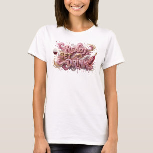 Camiseta Arte de Texto 3D em Rosa Moderno READY SET DRINK