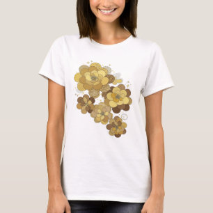 Camiseta Arte de texto 3D Floral Dourada Fantasia Cinza Neg