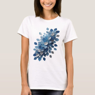 Camiseta Arte de texto 3D Folhas Azuis Cinza Fresco