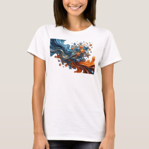 Camiseta Arte de texto 3D icônico em azul laranja estrelas
