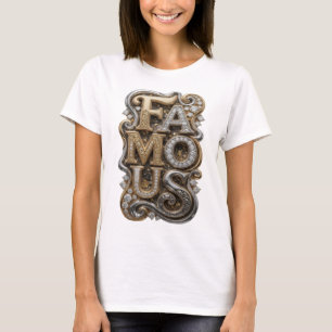 Camiseta Arte de texto 3D Prata Moderna FAMOSA