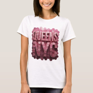 Camiseta Arte de Texto 3D Rosa Dinâmico QUEENS NYC