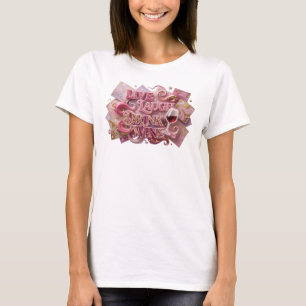 Camiseta Arte de texto 3D Rosa Elegante BEBER VINHO RIR VIV