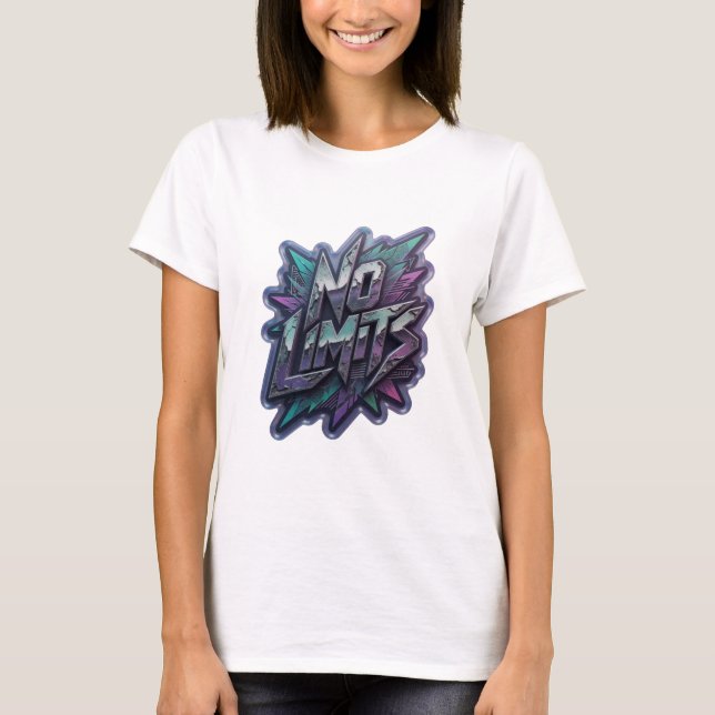 Camiseta Arte de Texto 3D Roxo Declaração SEM LIMITES (Frente)