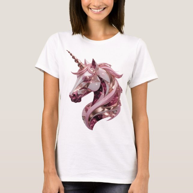 Camiseta Arte de texto 3D UNICÓRNIO Prateado Chic (Frente)