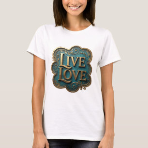Camiseta Arte de texto em 3D Artística Dourada LIVE LOVE