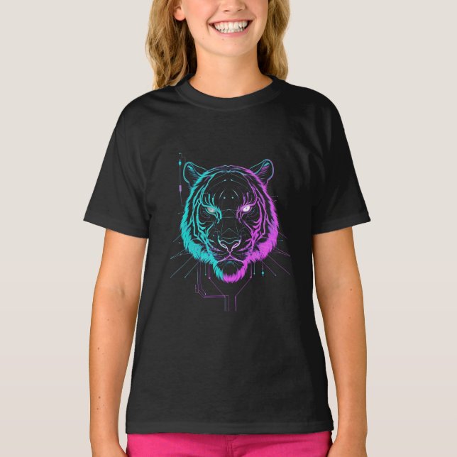 Camiseta Arte de tigre digital néon (Frente)
