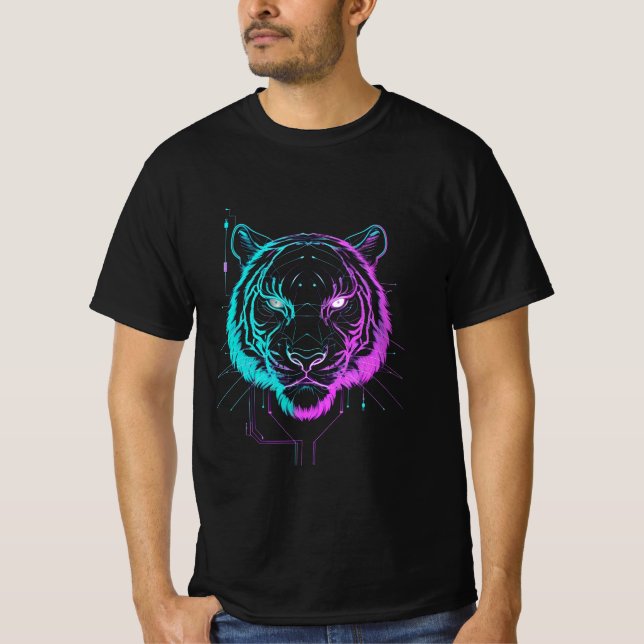 Camiseta Arte de tigre digital néon (Frente)