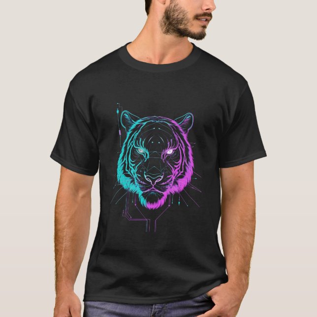 Camiseta Arte de tigre digital néon (Frente)