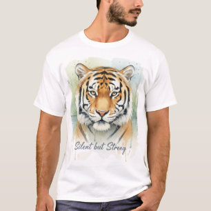 Camiseta Arte de Tigre em Aquarela – Silencioso mas Forte