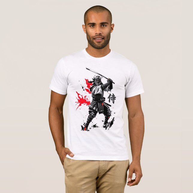 Camiseta Arte de Tinta de Samurai Fierce (Frente Completa)