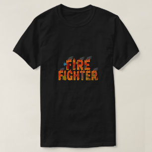 Camiseta Arte de Tipografia de Bombeiro com Chamas e Resgat
