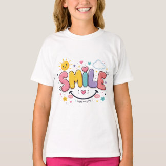 Camiseta Arte de Tipografia de Sorriso Fofo - Feliz Todos o