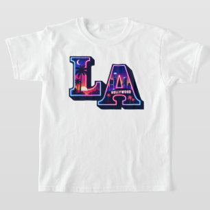 Camiseta Arte de Tipografia Neon Estilo Califórnia dos Anos