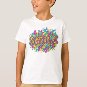 Camiseta Arte de Tipografia Psicodélica Colorida SMILE
