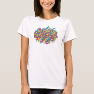 Camiseta Arte de Tipografia Psicodélica Colorida SORRISO