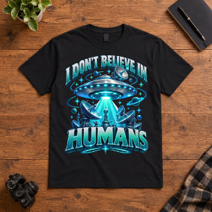 Camiseta Arte de UFO de Ficção Científica Eu Não Acredito e
