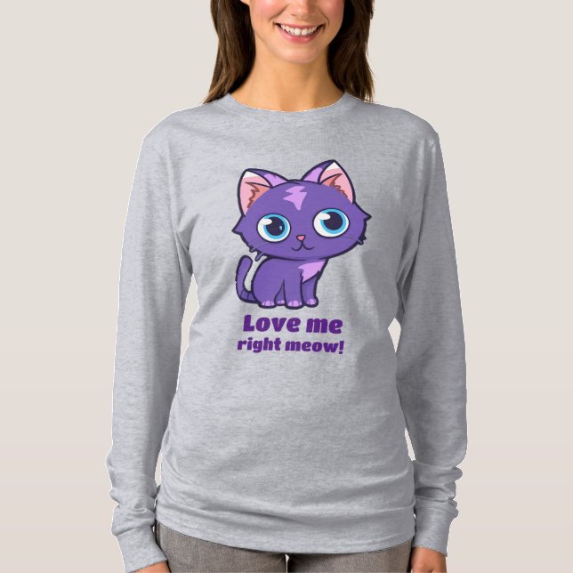 Camiseta Arte de Vetor de Gato de Animo Roxo (Frente)