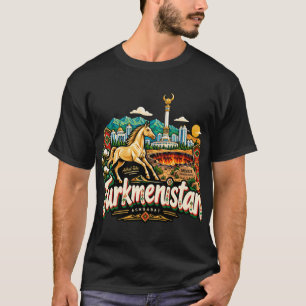 Camiseta Arte de Viagem Desenhada à Mão do Turcomenistão Ma